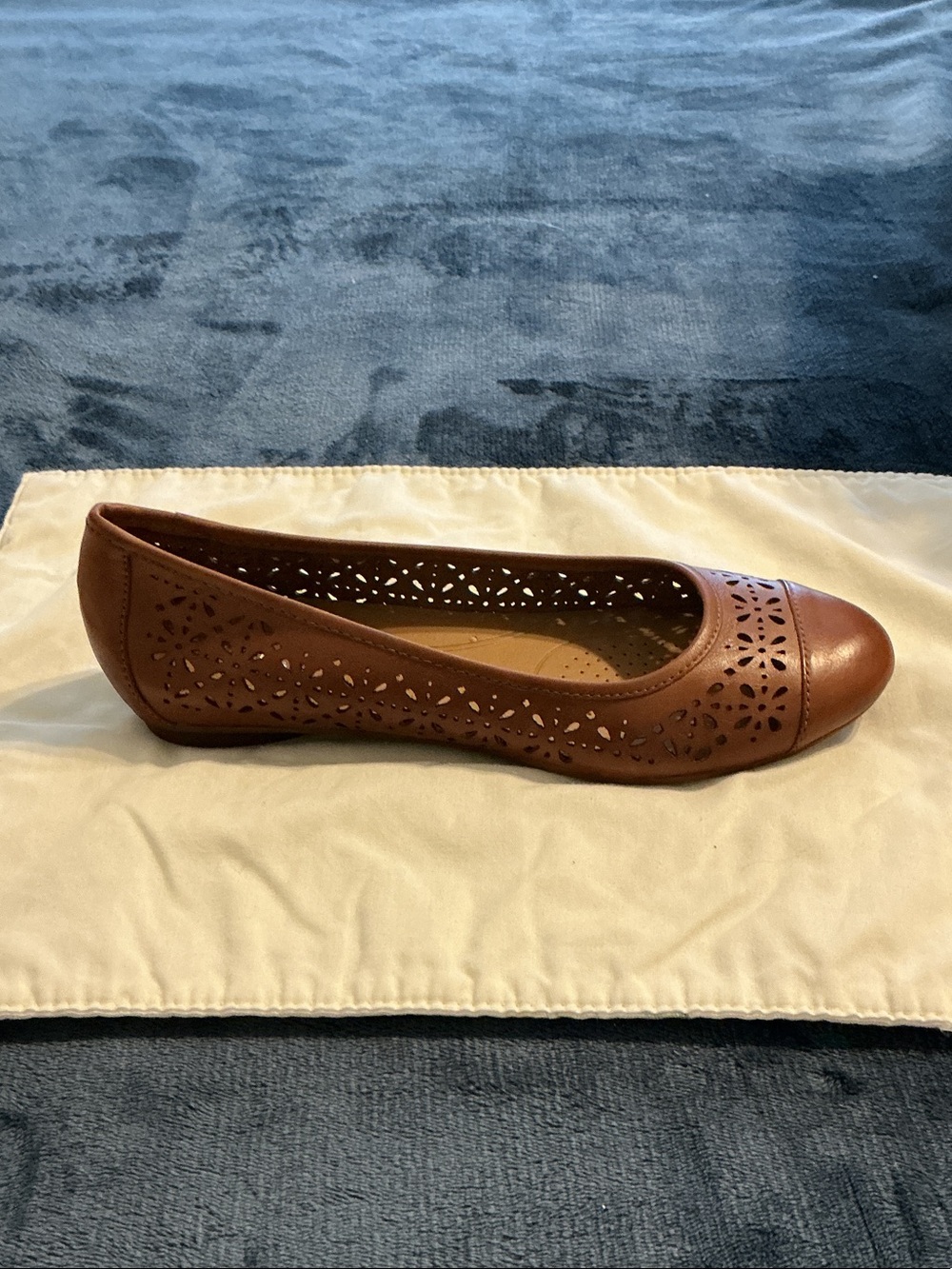 Clarks Brown Laser-Cut Leather Ballet Flat